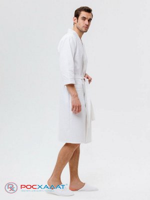 Мужской укороченный вафельный халат с планкой белый В-05 (9)