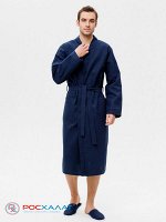 Мужской вафельный халат с планкой темно-синий В-03 (28)