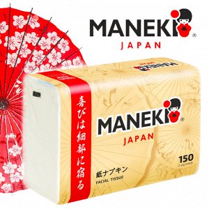 Салфетки бумажные Maneki KABI, 2 слоя, белые, 150 шт./ МЯГКАЯ упаковка