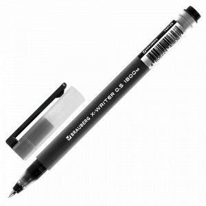 Ручка гелевая BRAUBERG "X-WRITER 1800", УВЕЛИЧЕННАЯ ДЛИНА ПИСЬМА 1 800 м, ЧЕРНАЯ, стандартный узел 0,5 мм, 144135