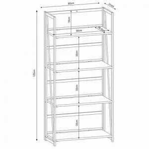 Стеллаж на металлокаркасе BRABIX "LOFT SH-001", 600х300х1250 мм, складной, цвет дуб натуральный, 641230