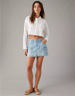 Stretch Low-Rise A-Line Denim Cargo Mini Skirt