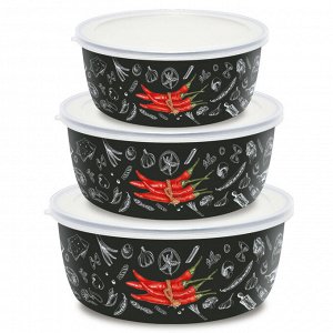 Набор мисок эмаль 3пр Chilli пластиковая крышка ТМ Appetite