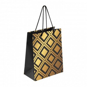 Пакет подарочный 18x23x10 см, вертикальный, тиснение фольгой, черный, ЗОЛОТАЯ СКАЗКА "Gold Luxury"