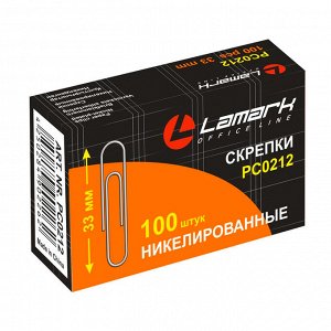 Скрепки канц. 33 мм никелированные, картон. упак. (100 шт./упак) Lamark