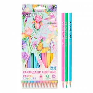 Карандаши цветные 12 цв., корпус дерево, трехгран., супермягкие, deVENTE. Triolino Ultra.Pastel.4М