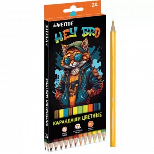 Карандаши цветные 24 цв., корпус дерево, шестигр., deVENTE. Hey Bro
