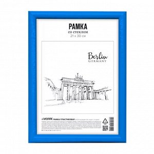 Рамка А4, 21х30 см, пластиковая, голубая, акриловое небьющееся стеклоdeVENTE