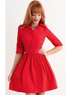 00166 Платье-рубашка красное