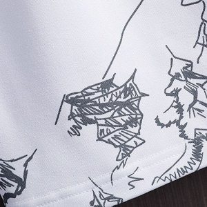 Мужской летний костюм-двойка (футболка + шорты) с принтом, белый/черный