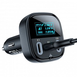 PREMIUM Автомобильное зарядное устройство ACEFAST B5 101W = 65W USB-C2 + 36W USB-A1 + 36W USB-C1 с LED дисплеем