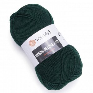 Пряжа YarnArt Merino De Luxe/50 50% шерсть/50% акрил, 100гр №590 Т.зеленый