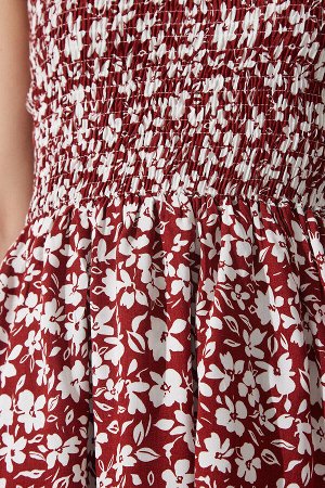 happinessistanbul Женское коричневое летнее вискозное платье с воланами с цветочным принтом UB00226