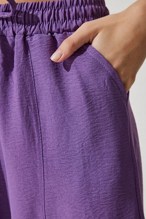 Женские темно-фиолетовые льняные брюки-шалвар из вискозы с карманами CV00001