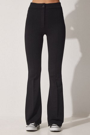Женские черные трикотажные брюки из лайкры с расклешенными краями DK00141