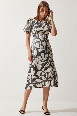 Женское летнее платье из атласа дымчато-кремового цвета с разрезом и разрезом CR00430