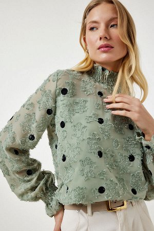 Женская зелено-зеленая блузка в горошек TP00020