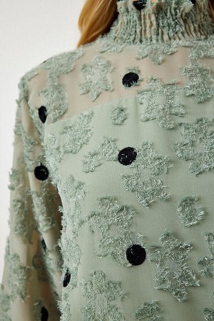 Женская зелено-зеленая блузка в горошек TP00020