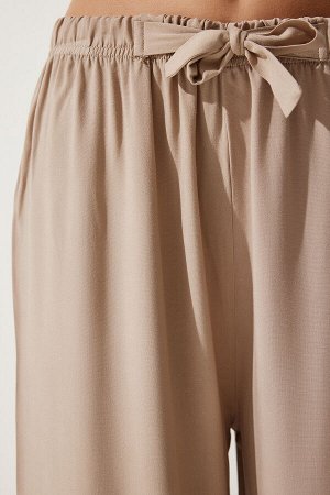 Женские бежевые свободные трикотажные брюки-палаццо EN00610