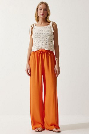 Женские оранжевые струящиеся трикотажные брюки-палаццо EN00610