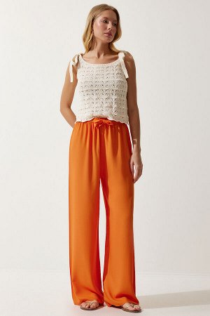 Женские оранжевые струящиеся трикотажные брюки-палаццо EN00610