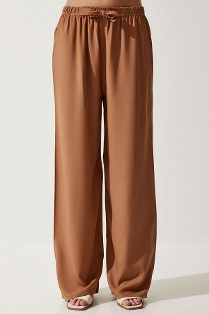 Женские свободные трикотажные брюки палаццо бисквитного цвета EN00610