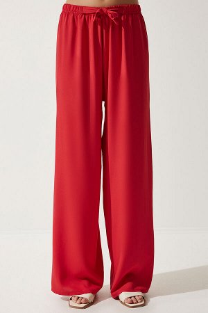 happinessistanbul Женские красные свободные трикотажные брюки-палаццо EN00610