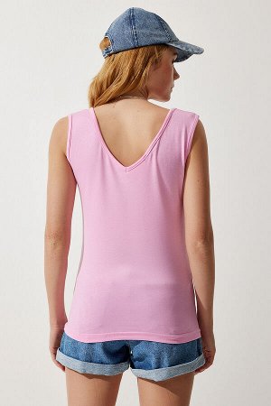 Женская вискозная блузка ярко-розового цвета с глубоким вырезом спереди и сзади, с v-образным вырезом EN00578