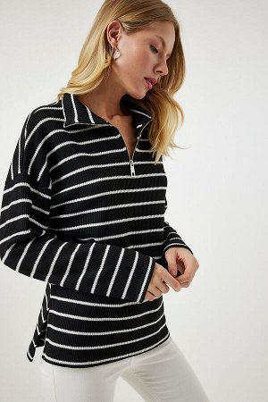 Женская сезонная трикотажная блузка оверсайз в черную полоску UB00258
