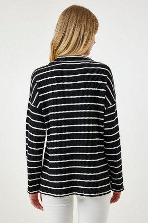 Женская сезонная трикотажная блузка оверсайз в черную полоску UB00258