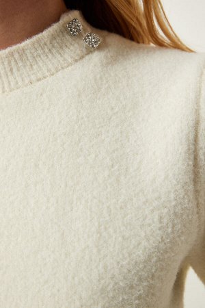 Кремовая блузка из сезонного трикотажа с мягкой текстурой PF00065