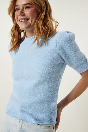 Женская сезонная трикотажная блузка небесно-голубого цвета с мягкой текстурой PF00065