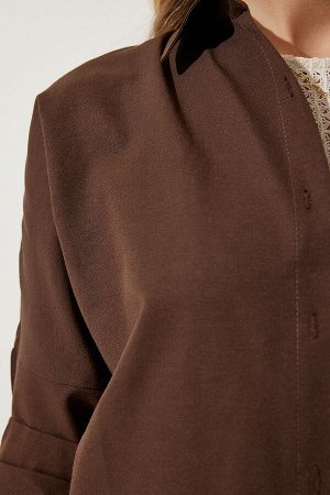 Женская длинная базовая рубашка оверсайз горько-коричневого цвета DD00842