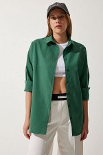 Женская изумрудно-зеленая длинная базовая рубашка оверсайз 3900 DD00842