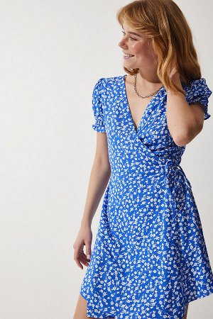 happinessistanbul Женское синее платье из вискозной ткани с узором UB00111