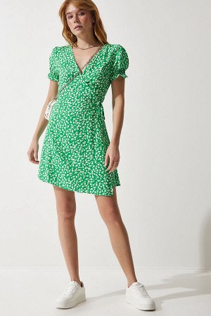 happinessistanbul Женское зеленое платье из вискозной ткани с узором UB00111