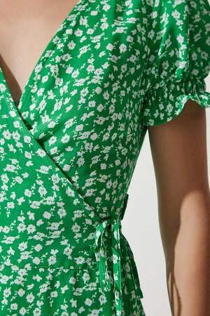 happinessistanbul Женское зеленое платье из вискозной ткани с узором UB00111