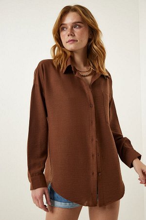 Женская коричневая льняная рубашка большого размера Airobin DD01222