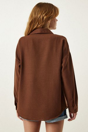 Женская коричневая льняная рубашка большого размера Airobin DD01222