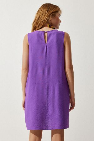 Женское фиолетовое льняное платье трапециевидного силуэта без рукавов из вискозы JH00005
