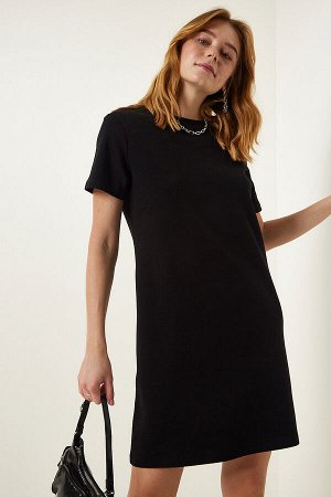Женское черное трикотажное платье с круглым вырезом OW00026