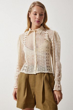Женская бежевая кружевная прозрачная рубашка TP00028