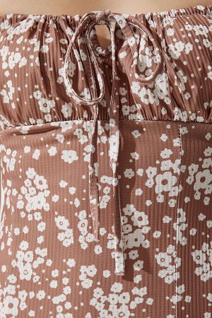 Женское летнее вязаное платье из норки с разрезом и цветочным принтом CI00029