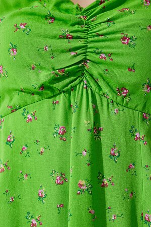 Женское вискозное платье фисташкового цвета с узором на бретелях UB00236