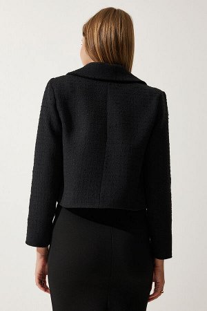 Женский черный укороченный твидовый пиджак TO00039