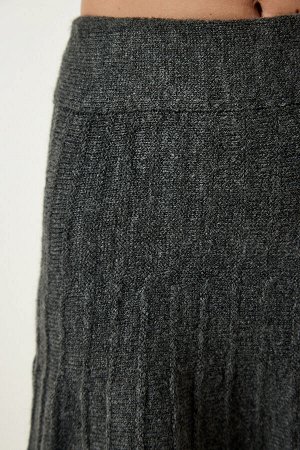 Женская темно-серая водолазка-свитер-юбка трикотажный костюм YY00195