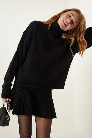 Женская черная водолазка-свитер-юбка трикотажный костюм YY00195