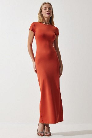 Женское оранжевое трикотажное платье с круглым вырезом Saran Sandy UB00239