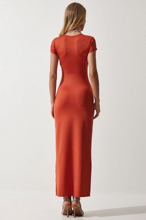 Женское оранжевое трикотажное платье с круглым вырезом Saran Sandy UB00239