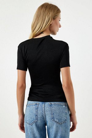 Женская черная блузка из вискозы со сборками FF00156